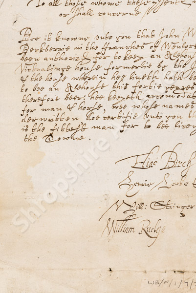 Licence granted to John Wilde to run an alehouse in Wenlock